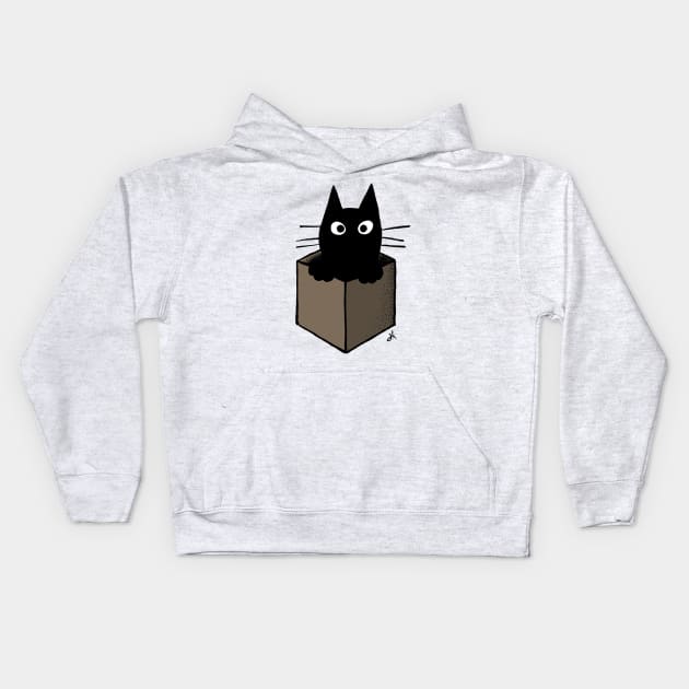 Black Cat in a Cardboard Box Kids Hoodie by Coffee Squirrel